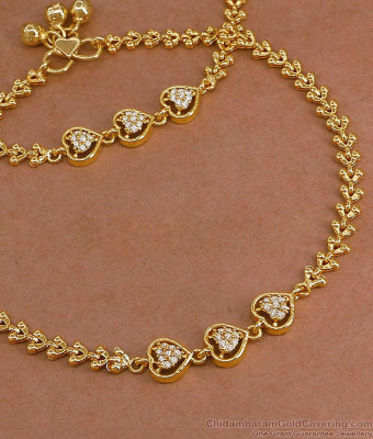 11.5 Inch Beautiful White Stone Heart Design Gold Payal ANKL1305