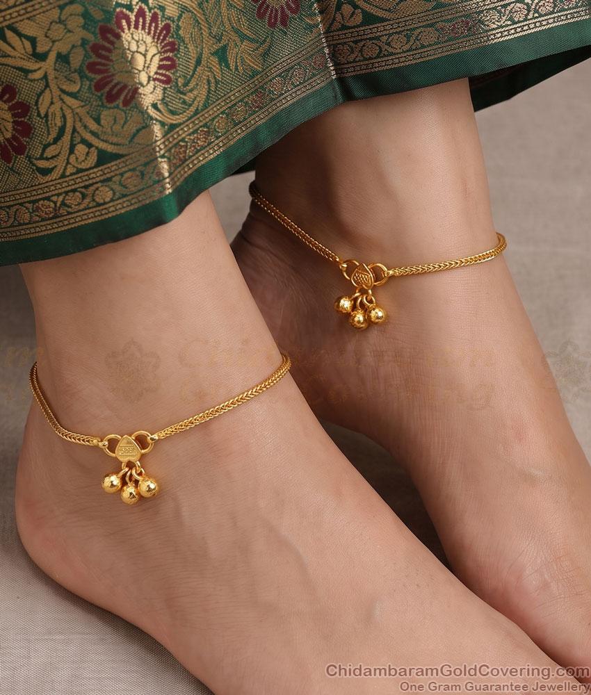 10 Inch Aympon Slim Square Chain Anklet Heart Charm Ghungroo ANKL1309