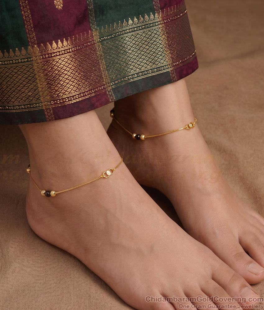 10.5 Inch Daily Wear Nazariya Style Black Crystal Impon Anklet  ANKL1314