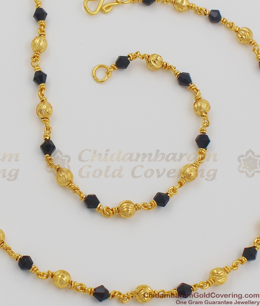 10.5 Inch Attractive Black Crystal Gold ball Pattern Anklets For Girls ANKL1007
