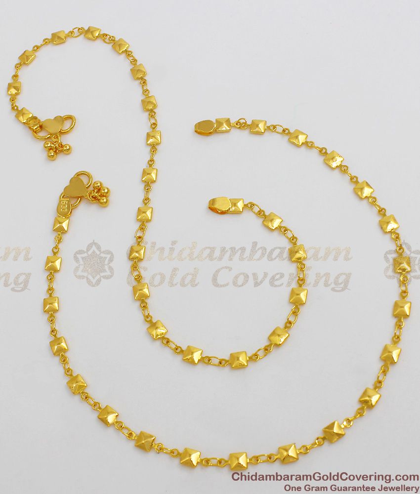 10.5 Inch Stylish Square Pattern Padasaram Gold Plated Kolusu For Daily Use ANKL1028