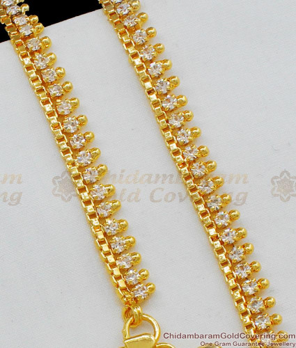 Inch Anklet Heavy White Stone Payal Gold Pattern Kolusu Designs  ANKL1034
