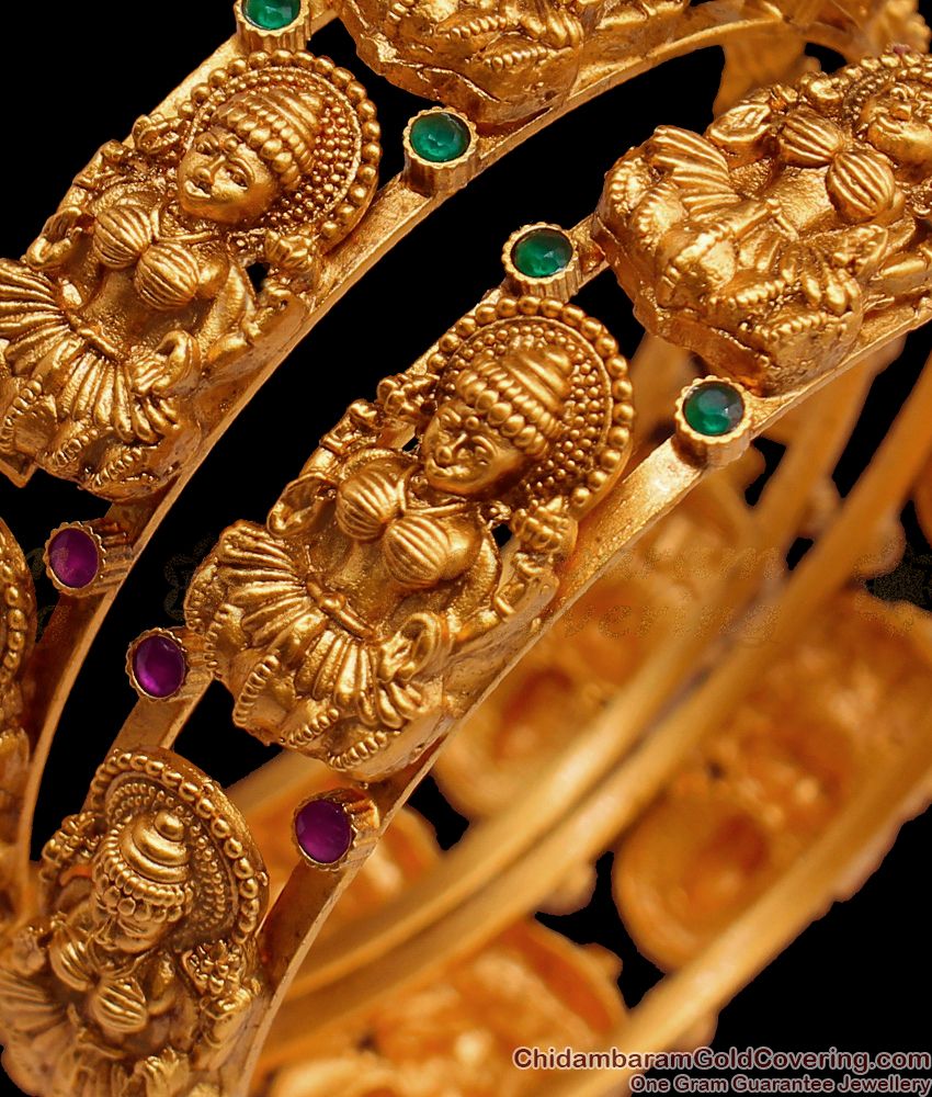 BR1422-2.6 Size Premium Temple Jewellery Bangles Antique Nagas Work Gold Plated Designs