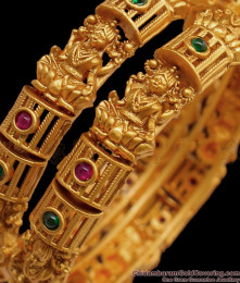 BR1423-2.6 Size Premium Antique Nagas Work Kemp Stone Lakshmi Bangles