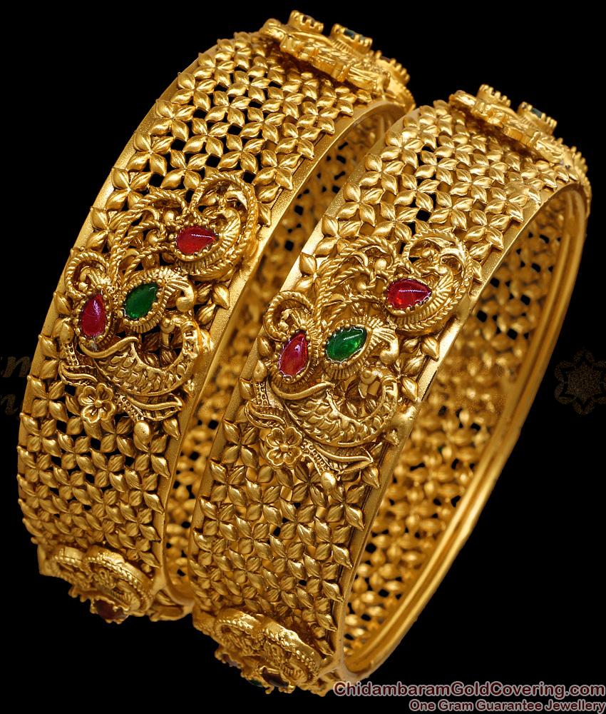 BR1539-2.8 Size High Quality Temple Wear Antique Gold Kada Bangle Online