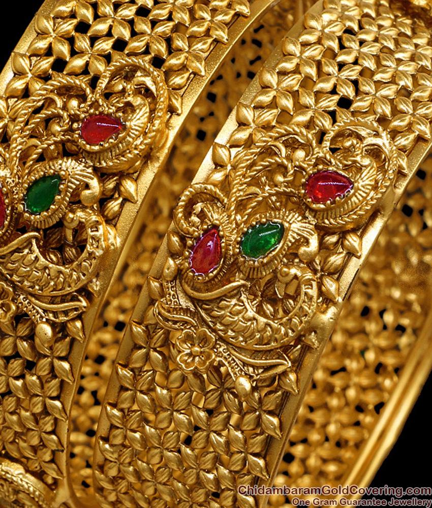 BR1539-2.8 Size High Quality Temple Wear Antique Gold Kada Bangle Online