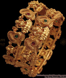 BR1615-2.8 Premium Antique Bangles Divine Lakshmi Design Ruby Emerald Stone BR1615-2.8 Premium Antique Bangles Divine Lakshmi Design Ruby Emerald Stone