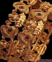 BR1615-2.8 Premium Antique Bangles Divine Lakshmi Design Ruby Emerald Stone BR1615-2.8 Premium Antique Bangles Divine Lakshmi Design Ruby Emerald Stone