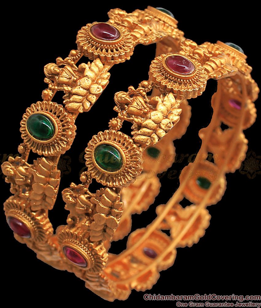 BR1686-2.4 Premium Nagas Antique Bangles Collection With Kemp Stone