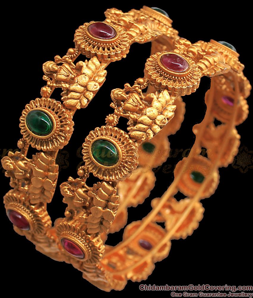 BR1686-2.6 Premium Nagas Antique Bangles Collection With Kemp Stone