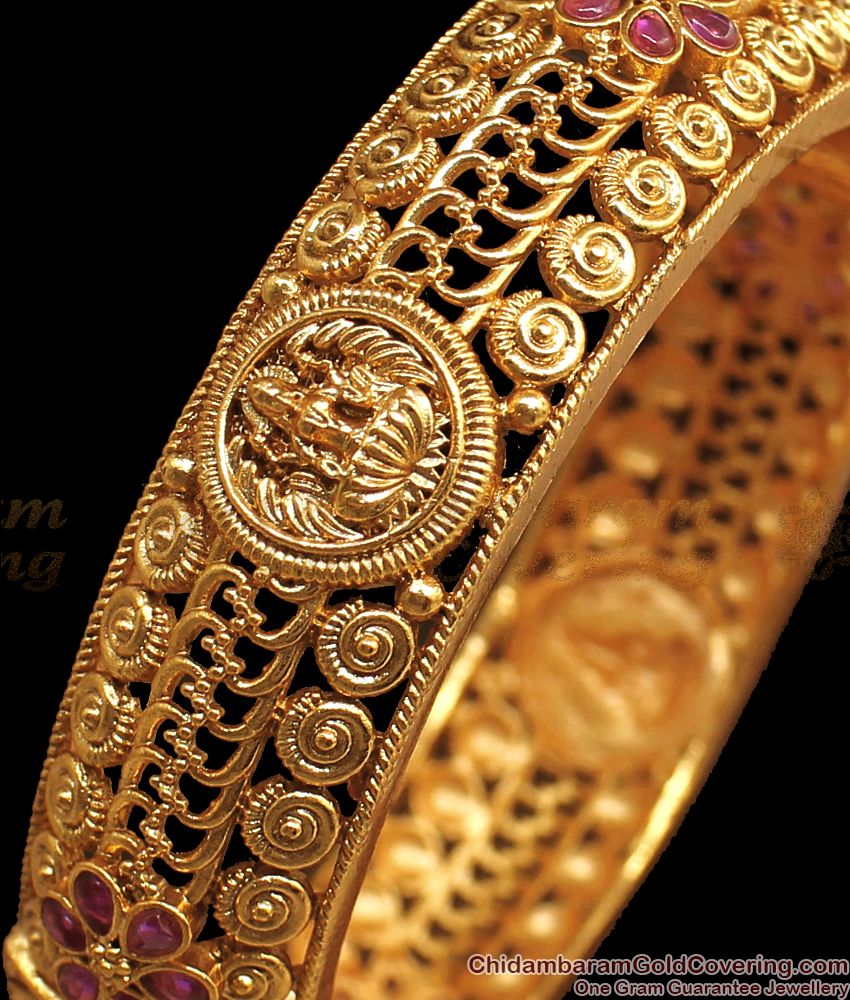 BR1690-2.6 Premium Antique Lakshmi Bangles Single Screw Type Kada Bridal Wear