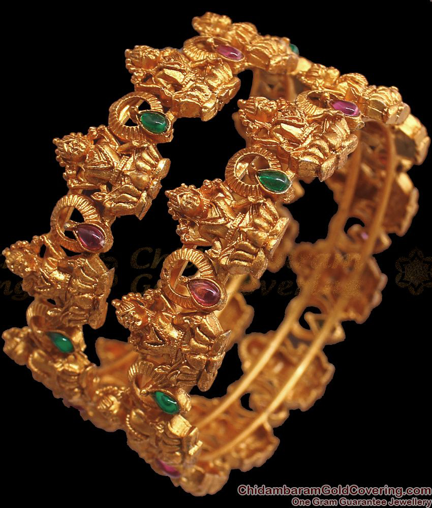 BR1692-2.8 Latest Lakshmi Antique Bangles Collection With Kemp Stone