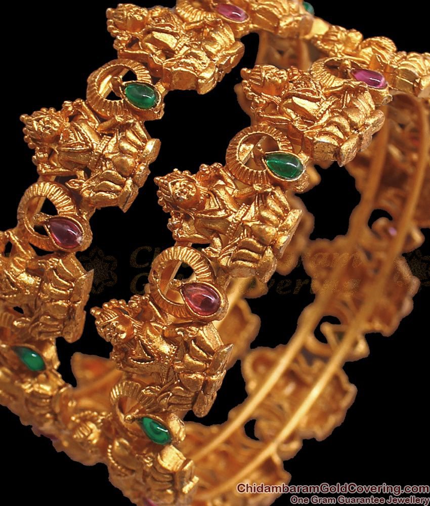BR1692-2.8 Latest Lakshmi Antique Bangles Collection With Kemp Stone