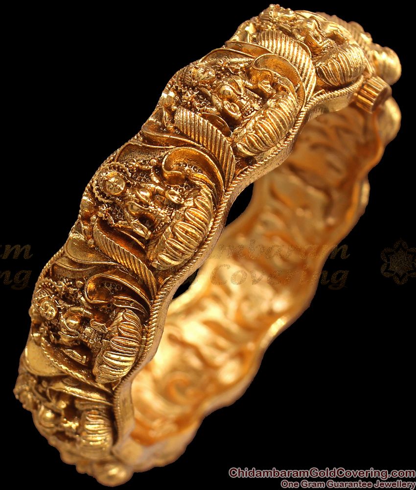 BR1879-2.8 Size Premium Temple Jewellery Screw Kada Bangles Goddess Lakshmi Design