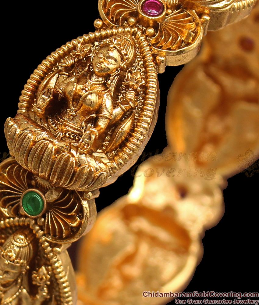 BR1881-2.8 Size Emerald Ruby Premium Antique Gold Bangles Nagas Temple Screw Type Kada