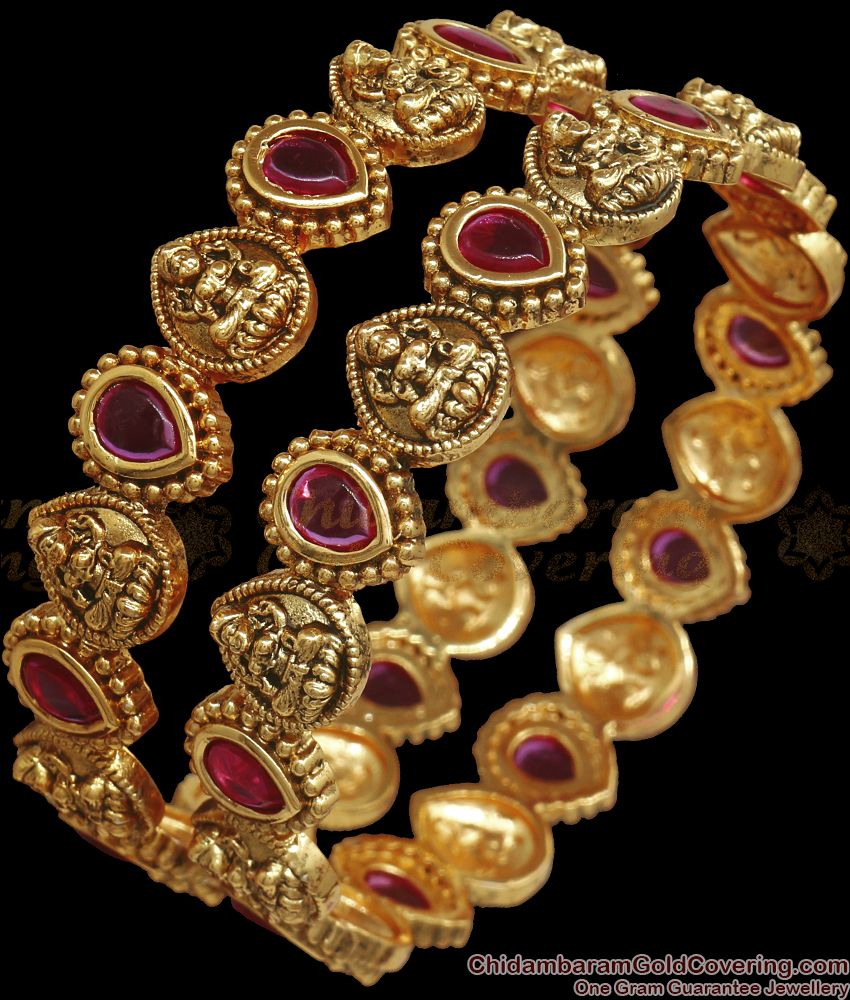 BR2029-2.10 Size Antique Nagas Bangle Collections Big Kemp Stone Lakshmi Design 