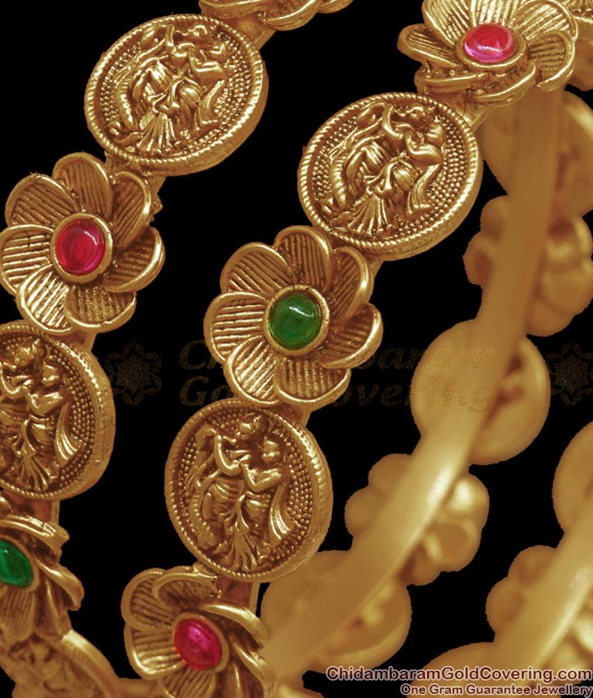 BR2279-2.8 Size Premium Antique Nagas Bangle Radhe Krishna Design Temple Jewelry