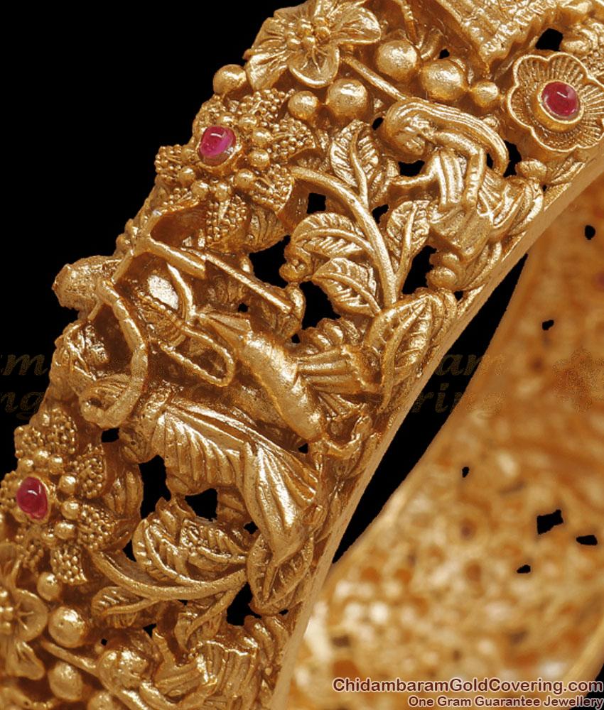 BR2280-2.6 Size Heavy Bridal Radhe Krishna Antique Bangle Nagas Temple Jewelry Collections