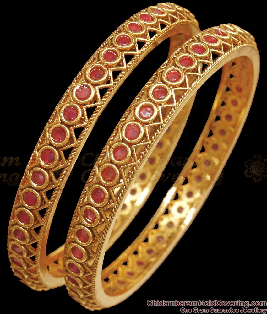 BR2326-2.10 Size Full Ruby Stone Antique Bangles Womens Fashions