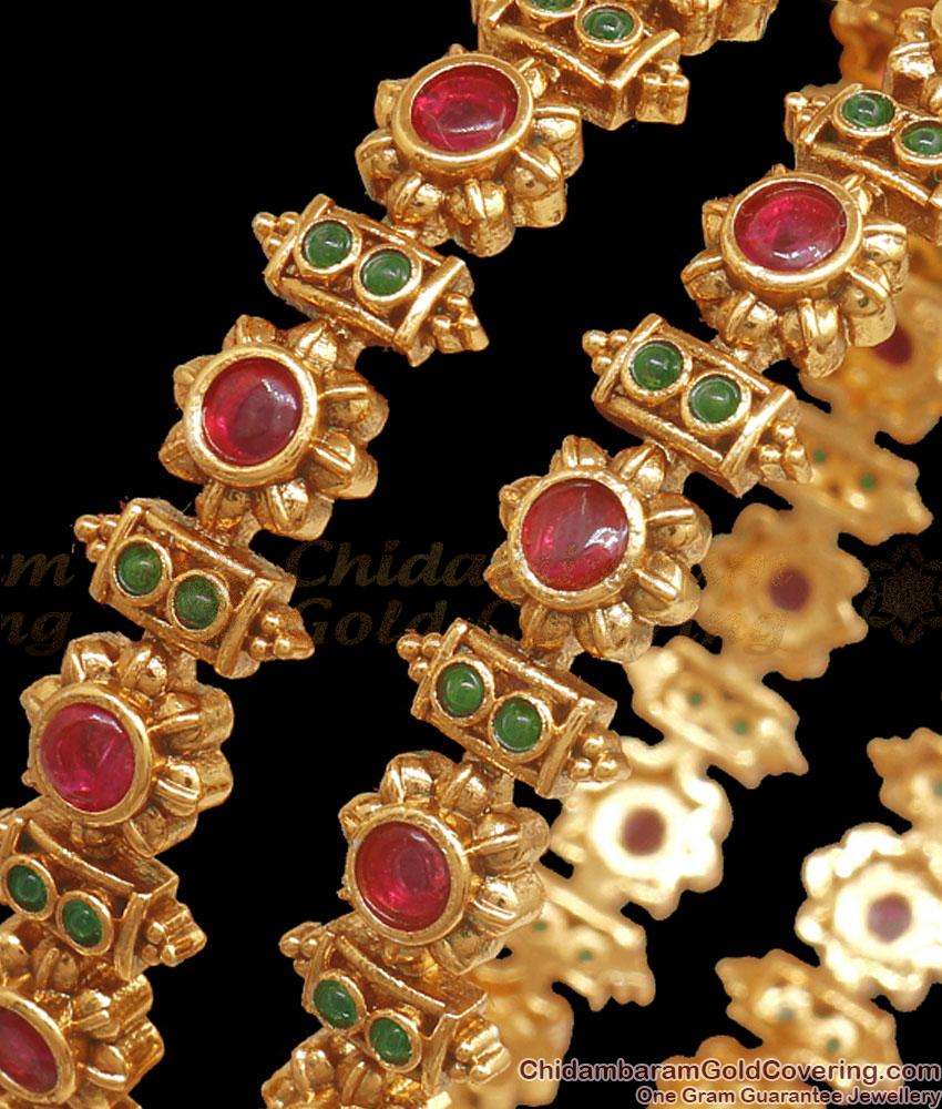 BR2327-2.8 Size Premium Antique Gold Bangles Floral Temple Jewelry Designs