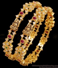BR2544-2.4 Size Premium Quality Antique Finish Bangle With Kemp Stone
