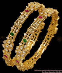 BR2802-2.10 Size Antique Matte Finish Gold Lakshmi Bangle With Stones