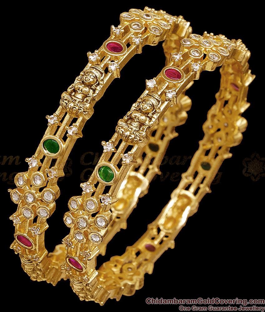 BR2802-2.8 Size Antique Matte Finish Gold Lakshmi Bangle With Stones BR2802-2.8 Size Antique Matte Finish Gold Lakshmi Bangle With Stones