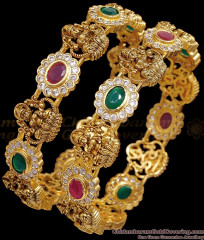 BR2804-2.4 Size Grand Bridal Wear Antique Bangle Lakhsmi Design With Kemp Stone