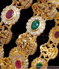 BR2804-2.8 Size Grand Bridal Wear Antique Bangle Lakhsmi Design With Kemp Stone BR2804-2.8 Size Grand Bridal Wear Antique Bangle Lakhsmi Design With Kemp Stone