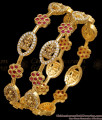 BR2822-2.4 Size Set Of Two Elegant Temple Wear Ruby White Stone Bangle Antique Gold Jewelry