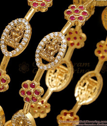 BR2822-2.6 Size Set Of Two Elegant Temple Wear Ruby White Stone Bangle Antique Gold Jewelry