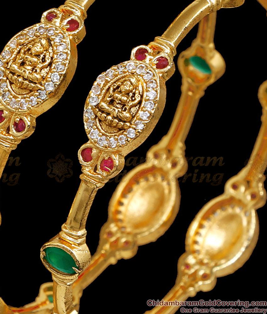 BR2823-2.6 Size Premium Quality Ad Stone Antique Gold Bangle Temple Jewelry