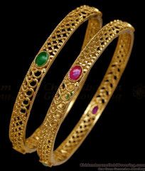 BR2866-2.8 Size Classic Ruby Green Stone Matt Antique Bangle