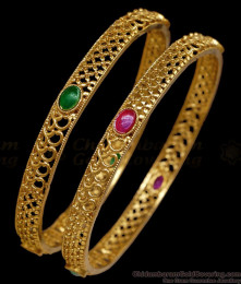 BR2866-2.8 Size Classic Ruby Green Stone Matt Antique Bangle