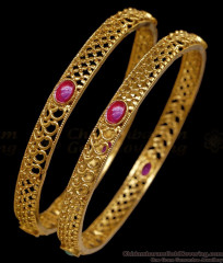 BR2867-2.8 Size Full Ruby Stone Antique Gold Bangle Jewelry