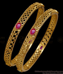 BR2867-2.8 Size Full Ruby Stone Antique Gold Bangle Jewelry