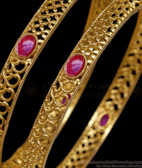 BR2867-2.8 Size Full Ruby Stone Antique Gold Bangle Jewelry