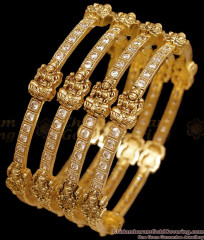 BR2910-2.4 Size Set Of Four Antique Gold Plated Lakshmi Temple CZ Stone Bangles