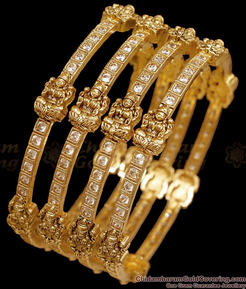BR2910-2.4 Size Set Of Four Antique Gold Plated Lakshmi Temple CZ Stone Bangles BR2910-2.4 Size Set Of Four Antique Gold Plated Lakshmi Temple CZ Stone Bangles