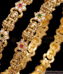 BR2931-2.4 Size High Quality Antique Gold Lakshmi Design Bangle With Stone