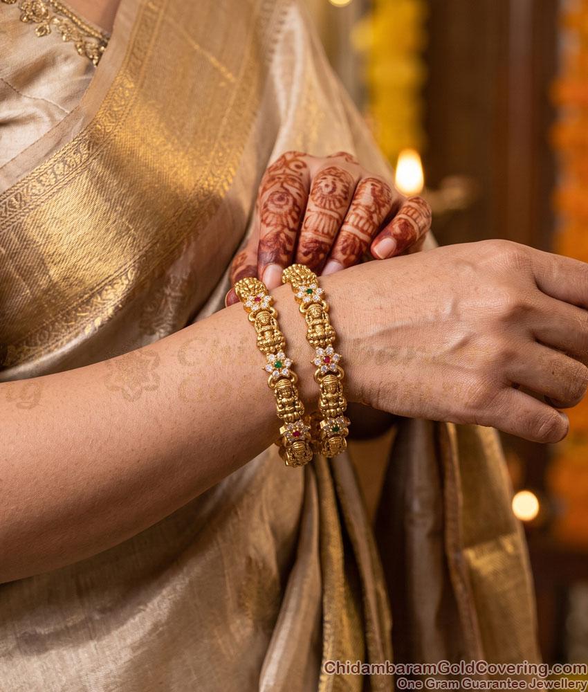 BR2931-2.4 Size High Quality Antique Gold Lakshmi Design Bangle With Stone BR2931-2.4 Size High Quality Antique Gold Lakshmi Design Bangle With Stone