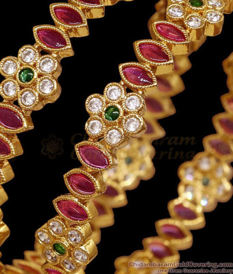 BR2932-2.6 Set Of Two Trendy Antique Finish Kemp Stone Bangle For Bridal Wear