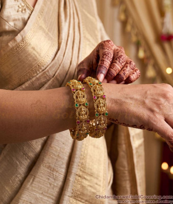 BR2933-2.8 Size Premium Quality Lakshmi Design ANtique Gold Bangle For Wedding