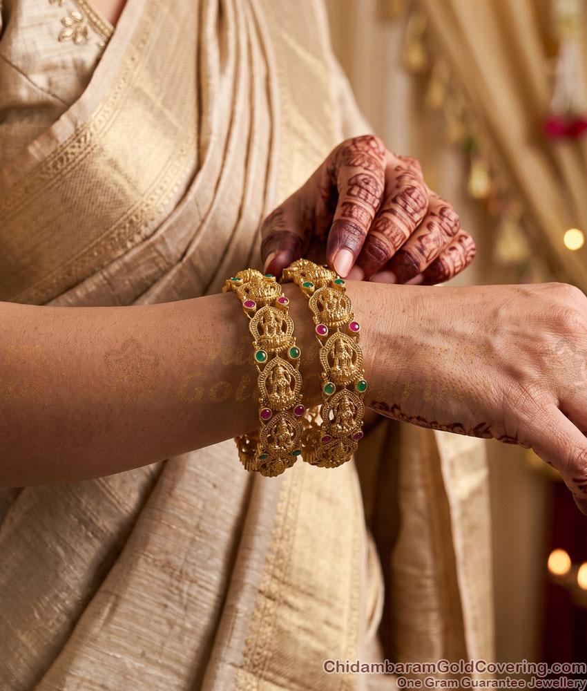 BR2933-2.8 Size Premium Quality Lakshmi Design ANtique Gold Bangle For Wedding BR2933-2.8 Size Premium Quality Lakshmi Design ANtique Gold Bangle For Wedding