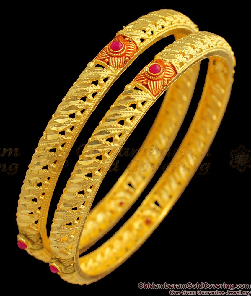 BR1535-2.4 Stunning Ruby Stone Enamel Gold Bangles Forming Collection