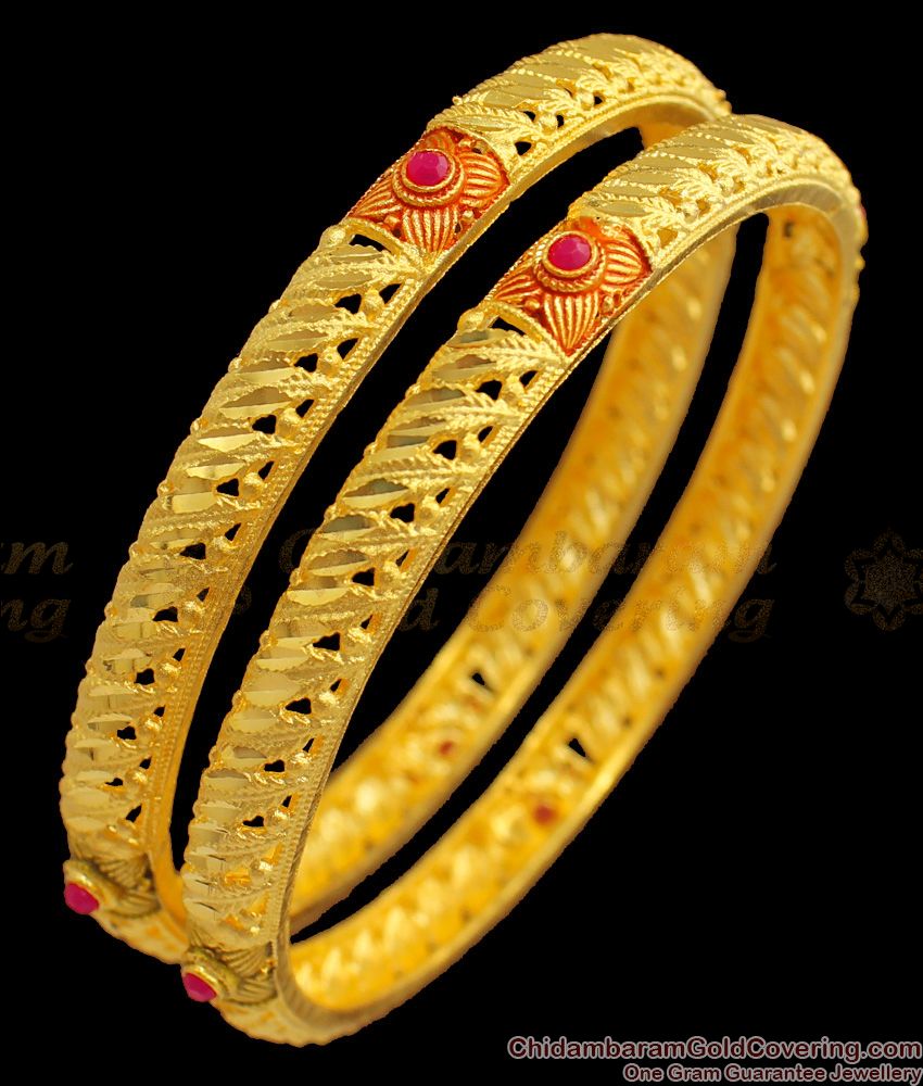 BR1535-2.6 Stunning Ruby Stone Enamel Gold Bangles Forming Collection