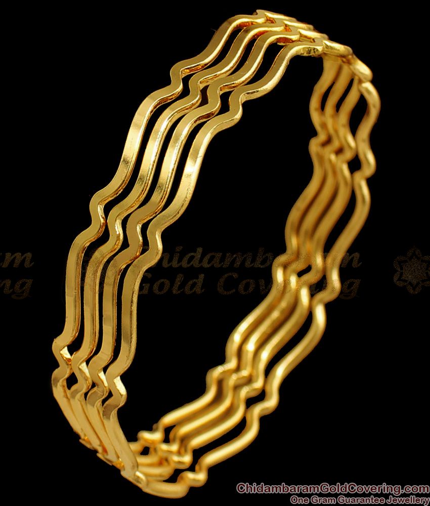 BR1555-2.10 New Model Gold Covering Bangles Curve  Design For Women Daily Use
