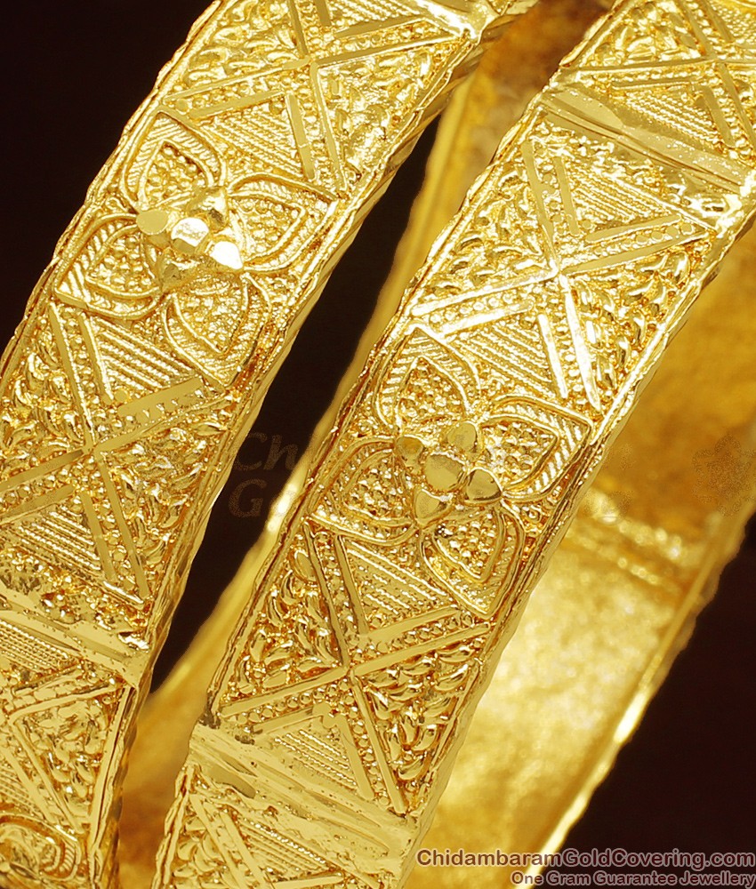 BR1001-2.8 Size Set of 2 One Gram Gold Broad Bangle Set for Women BR1001-2.8 Size Set of 2 One Gram Gold Broad Bangle Set for Women