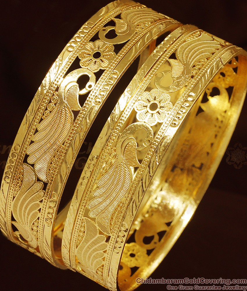 BR1002-2.4 Size Gold Pattern Broad Bangle Set Peacock Design Buy Online