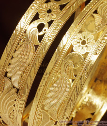BR1002-2.8 Size Gold Pattern Broad Bangle Set Peacock Design Buy Online